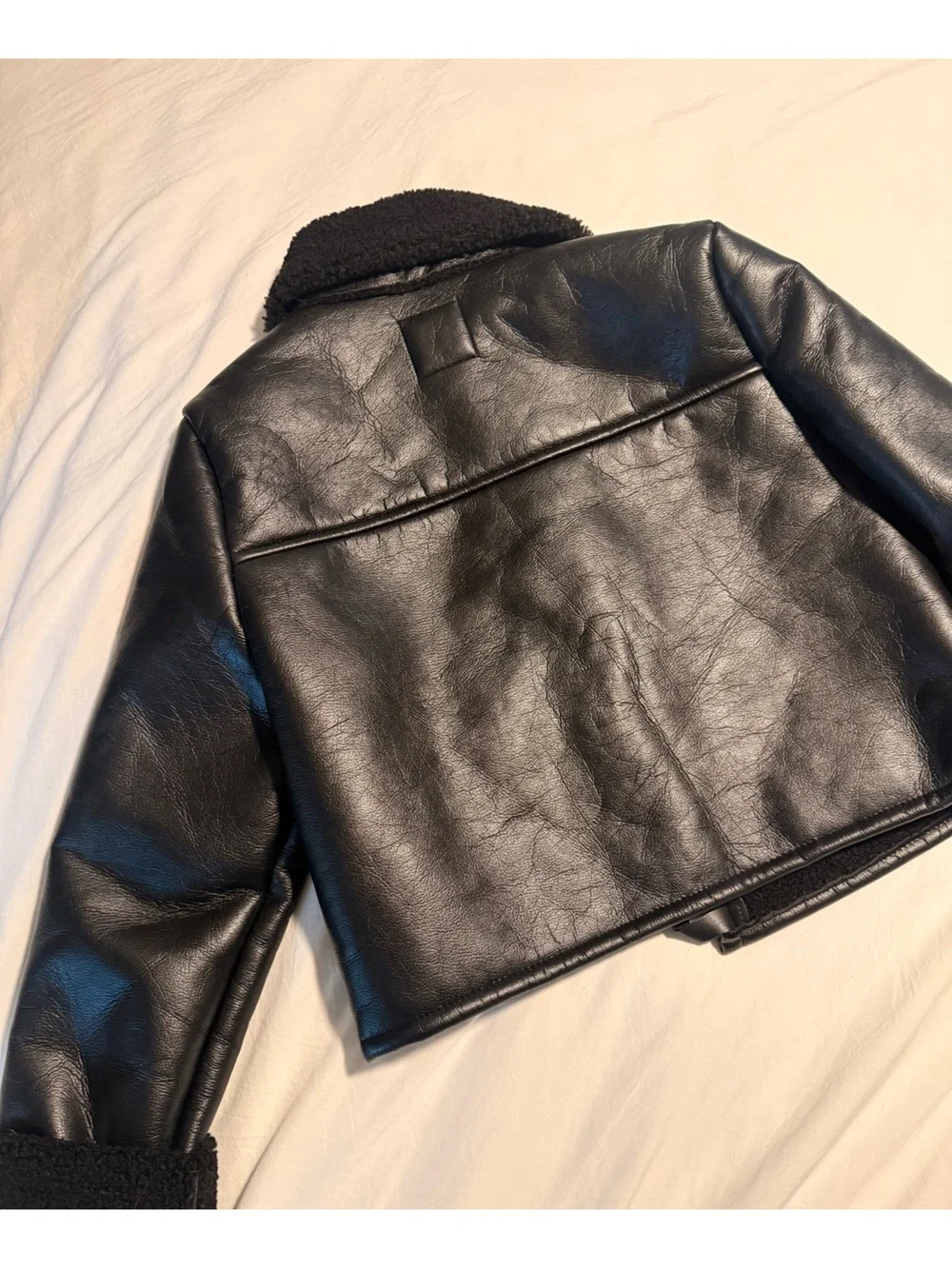 Zara Black Faux Leather Shearling Jacket